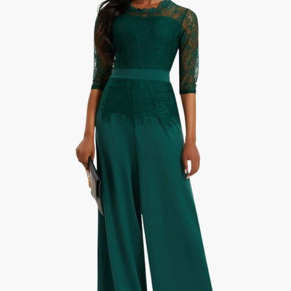 Leontine | Women’s Lace Sleeve Wide-Leg Jumpsuit