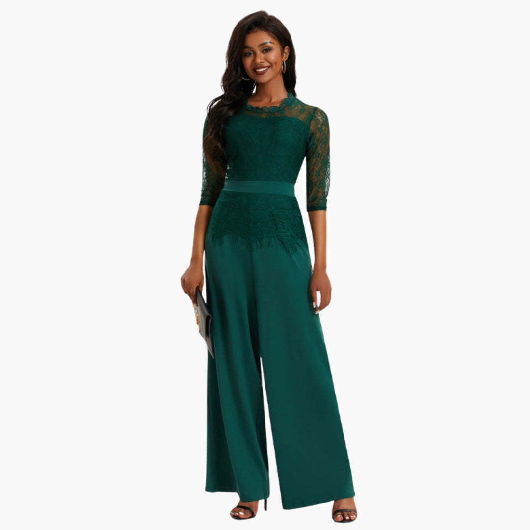 Leontine | Women’s Lace Sleeve Wide-Leg Jumpsuit