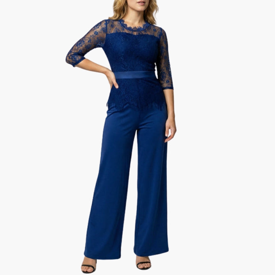 Leontine | Women’s Lace Sleeve Wide-Leg Jumpsuit