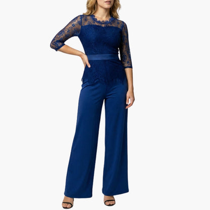 Leontine | Women’s Lace Sleeve Wide-Leg Jumpsuit
