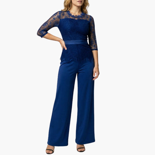 Leontine | Women’s Lace Sleeve Wide-Leg Jumpsuit