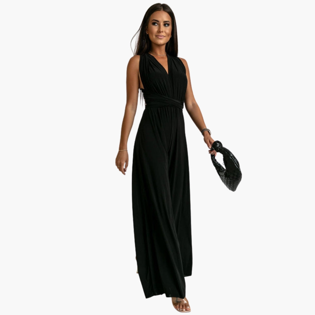Nicolette | Women’s Sleeveless V-Neck Draped Wide-Leg Jumpsuit
