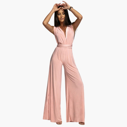 Nicolette | Women’s Sleeveless V-Neck Draped Wide-Leg Jumpsuit