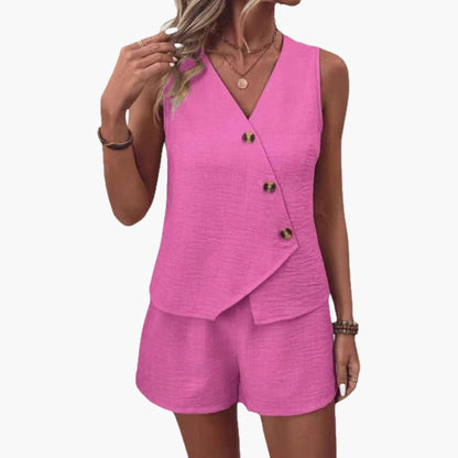 Savannah | Women’s Wrap Front Button Detail Short Romper Jumpsuit