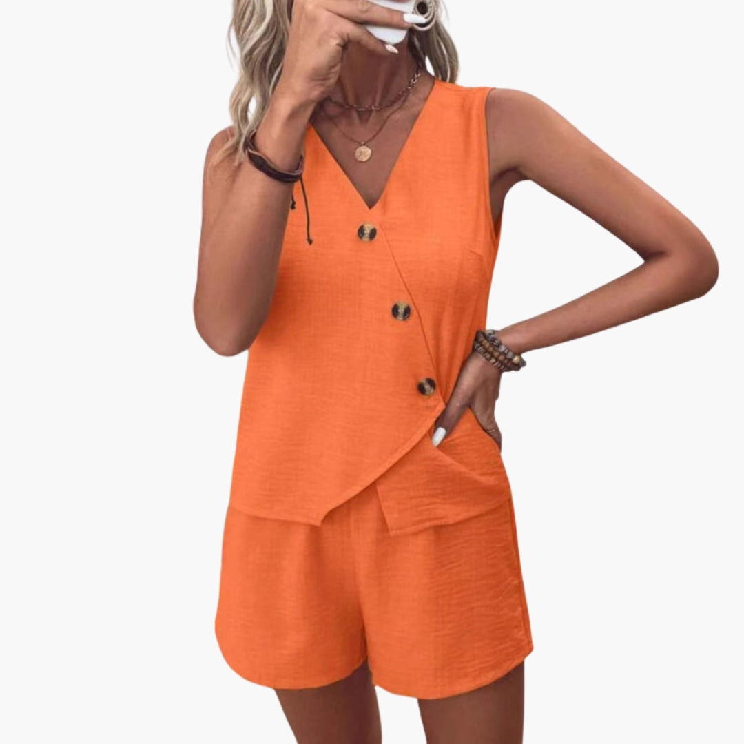 Savannah | Women’s Wrap Front Button Detail Short Romper Jumpsuit