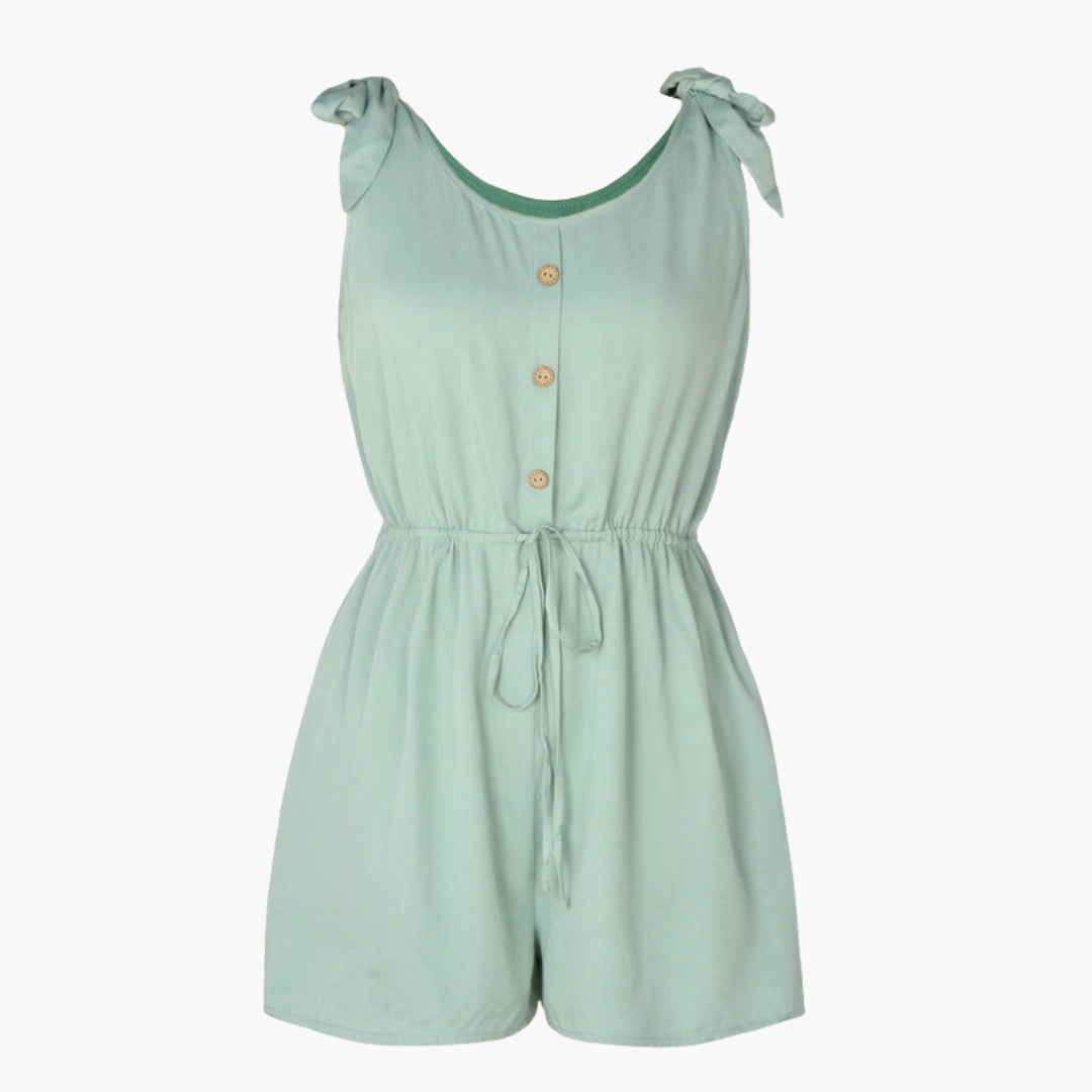 Piper | Women’s Button Front Tie-Waist Short Romper Jumpsuit