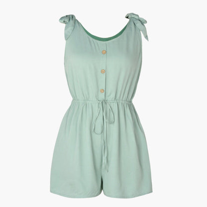 Piper | Women’s Button Front Tie-Waist Short Romper Jumpsuit