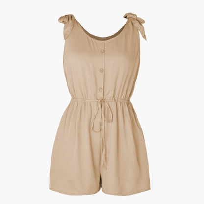 Piper | Women’s Button Front Tie-Waist Short Romper Jumpsuit