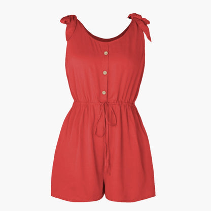 Piper | Women’s Button Front Tie-Waist Short Romper Jumpsuit