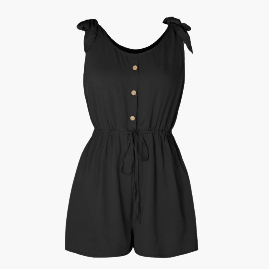 Piper | Women’s Button Front Tie-Waist Short Romper Jumpsuit