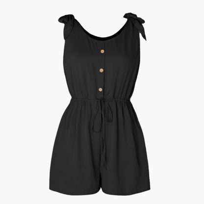 Piper | Women’s Button Front Tie-Waist Short Romper Jumpsuit