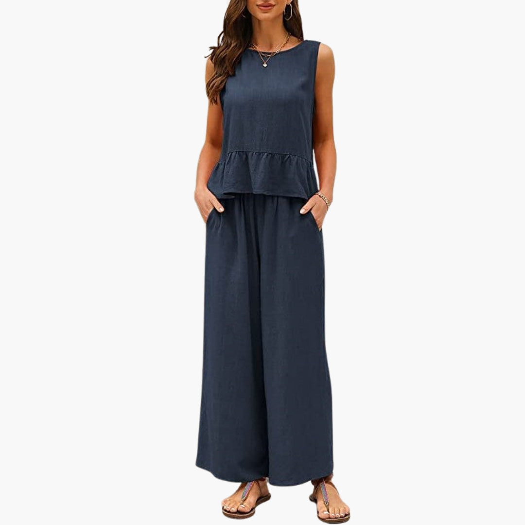 Darby | Women’s Ruffle Hem Sleeveless Wide-Leg Jumpsuit Overalls