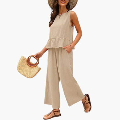 Darby | Women’s Ruffle Hem Sleeveless Wide-Leg Jumpsuit Overalls