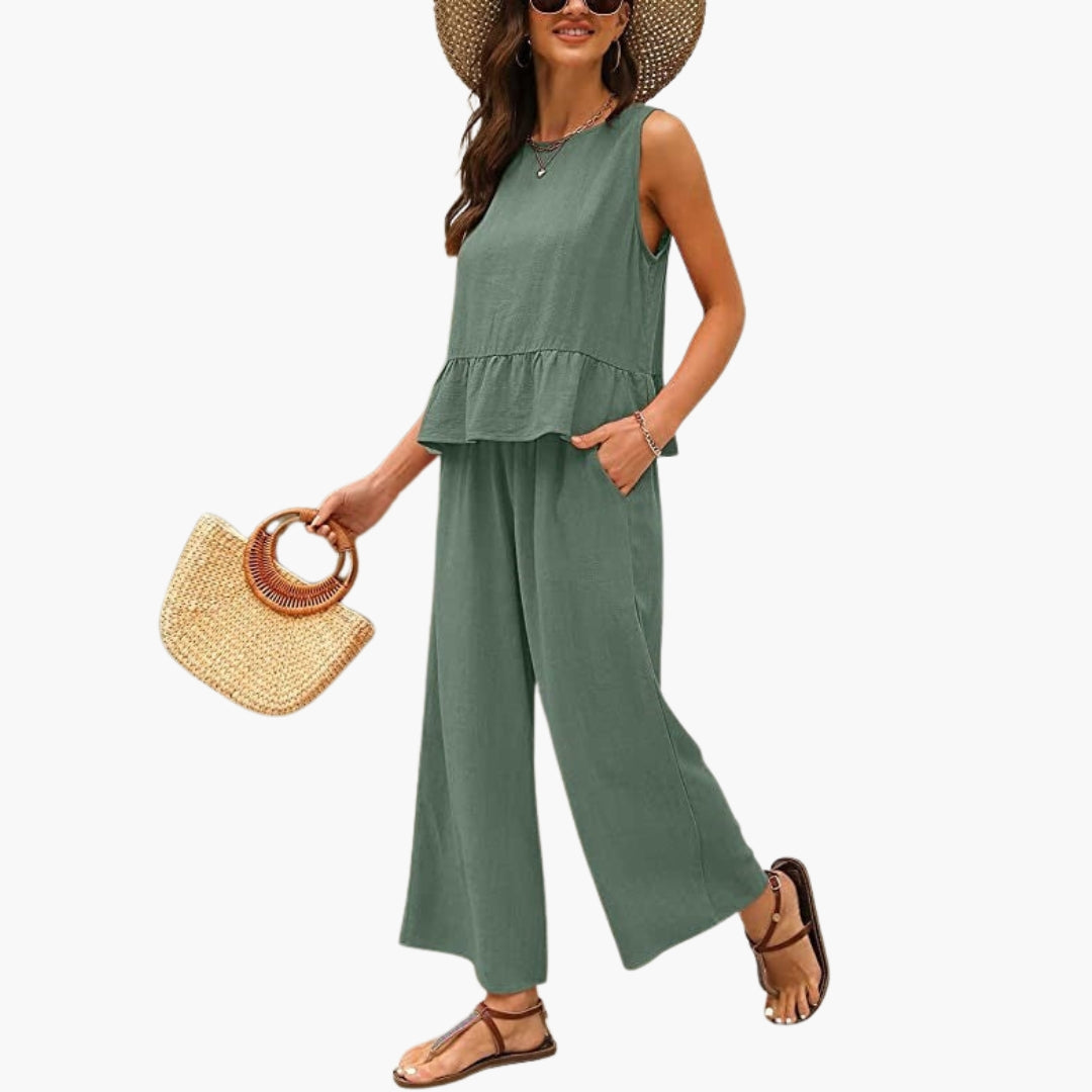 Darby | Women’s Ruffle Hem Sleeveless Wide-Leg Jumpsuit Overalls