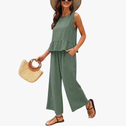 Darby | Women’s Ruffle Hem Sleeveless Wide-Leg Jumpsuit Overalls