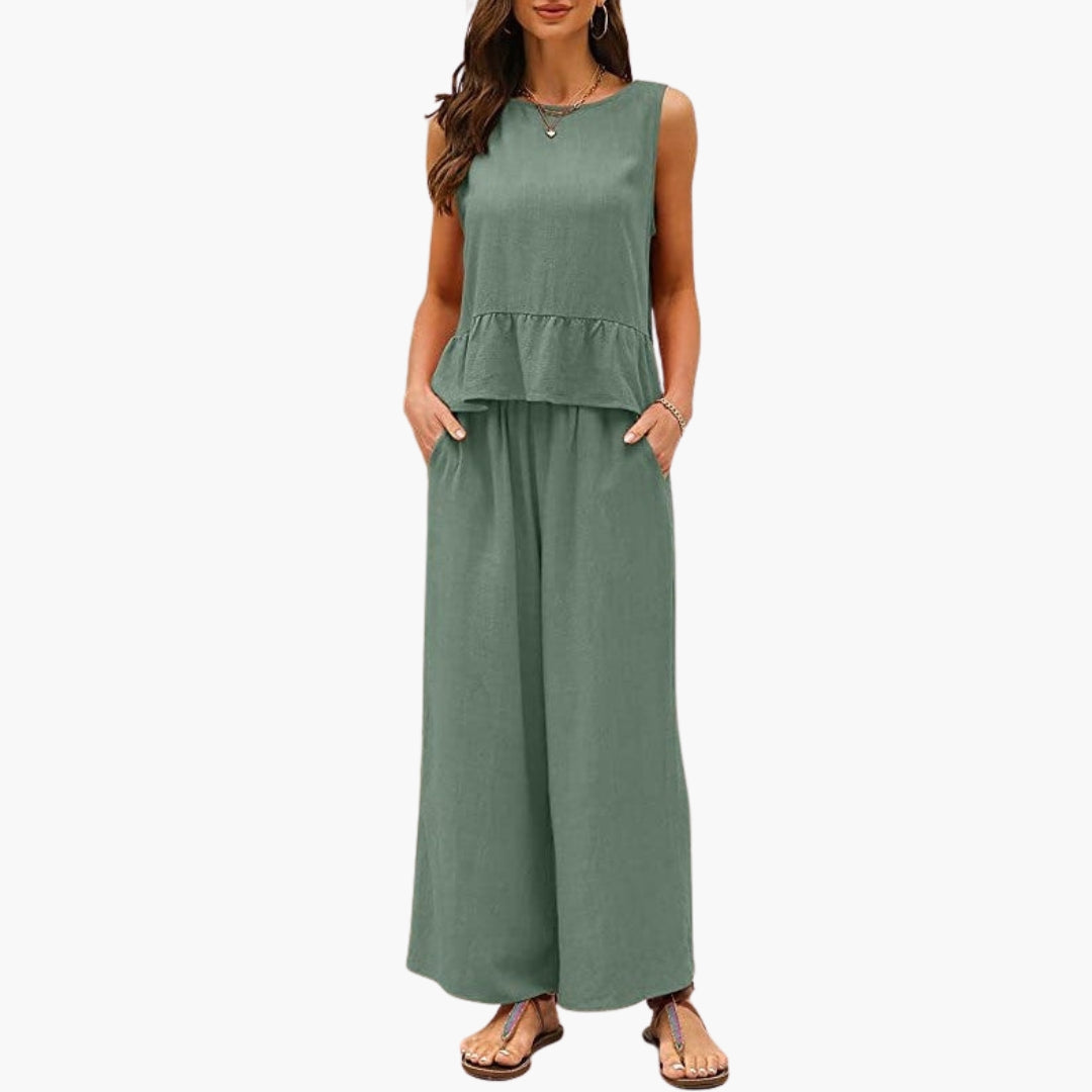 Darby | Women’s Ruffle Hem Sleeveless Wide-Leg Jumpsuit Overalls