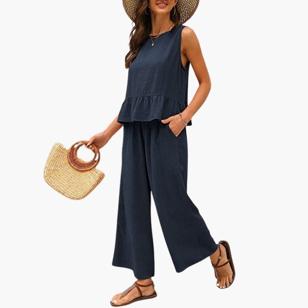 Darby | Women’s Ruffle Hem Sleeveless Wide-Leg Jumpsuit Overalls