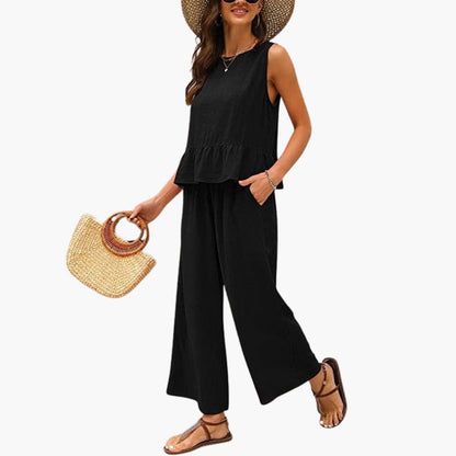 Darby | Women’s Ruffle Hem Sleeveless Wide-Leg Jumpsuit Overalls
