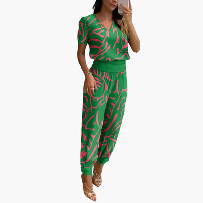 Whitney | Women’s Short Sleeve V-Neck Jogger Leg Jumpsuit