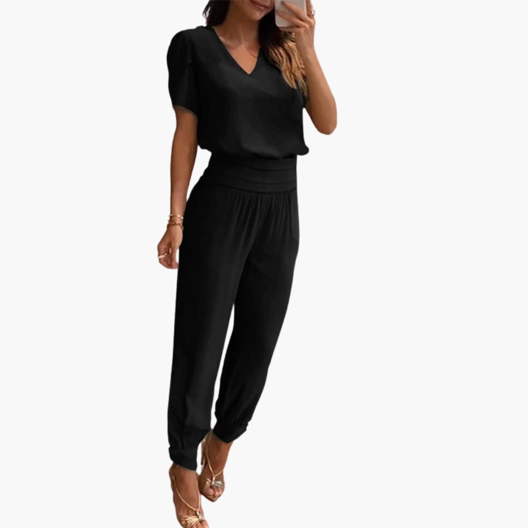 Whitney | Women’s Short Sleeve V-Neck Jogger Leg Jumpsuit