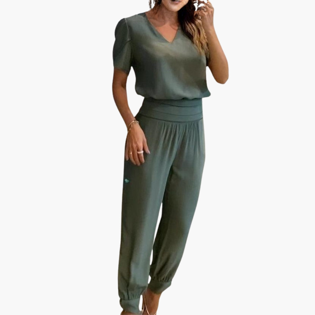 Whitney | Women’s Short Sleeve V-Neck Jogger Leg Jumpsuit