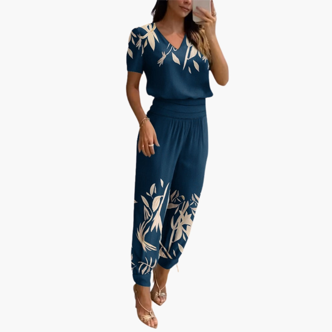 Whitney | Women’s Short Sleeve V-Neck Jogger Leg Jumpsuit