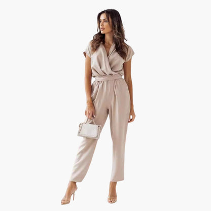 Rosalie | Women’s Short Sleeve Crossed V-Neck Tie-Waist Jumpsuit