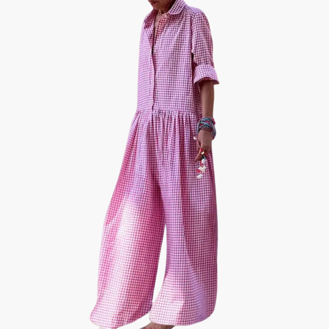 Bethany | Women’s Collared Short Sleeve Button Up Wide-Leg Jumpsuit