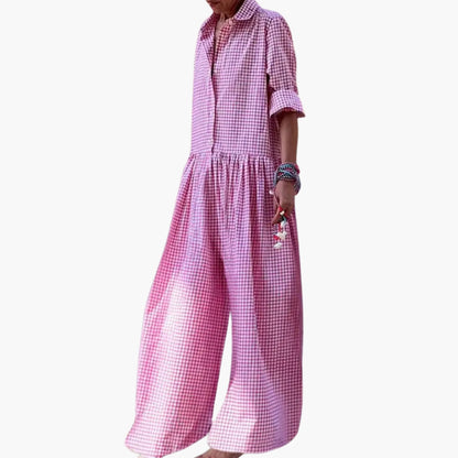 Bethany | Women’s Collared Short Sleeve Button Up Wide-Leg Jumpsuit