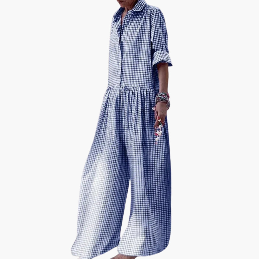 Bethany | Women’s Collared Short Sleeve Button Up Wide-Leg Jumpsuit