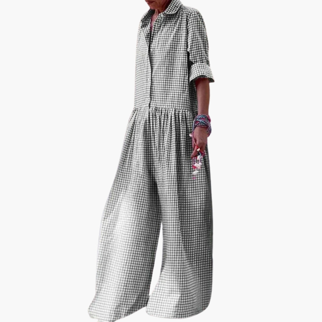 Bethany | Women’s Collared Short Sleeve Button Up Wide-Leg Jumpsuit
