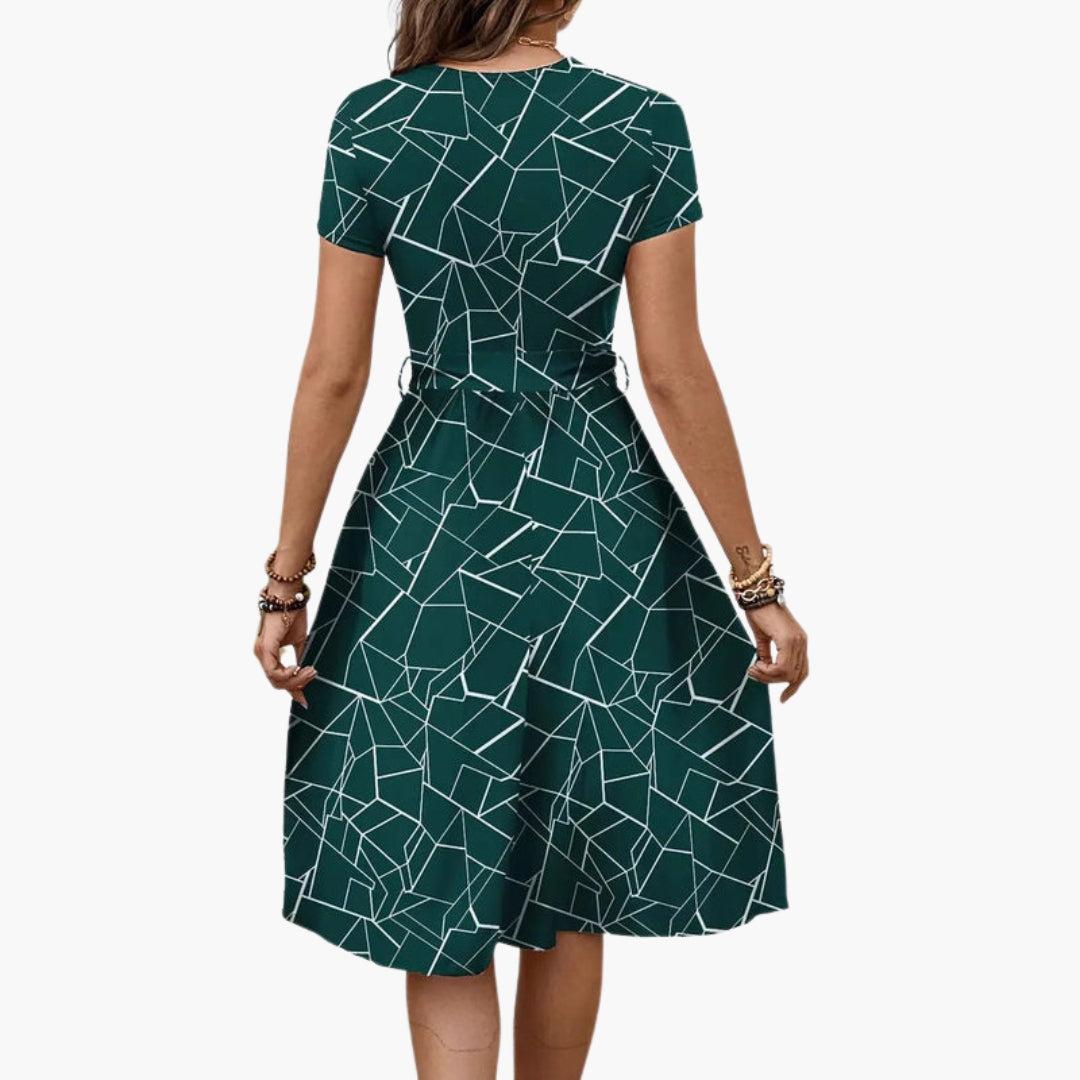 Alessandra | Women’s Geometric Print Short Sleeve Tie-Waist Dress
