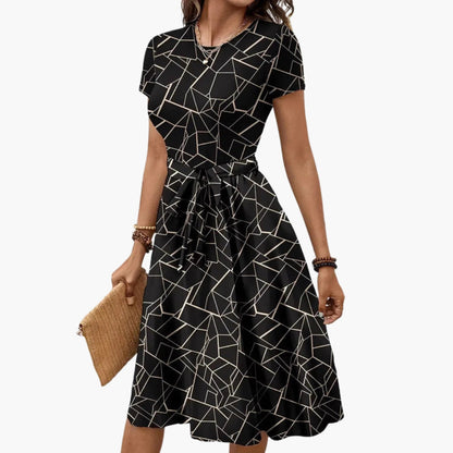 Alessandra | Women’s Geometric Print Short Sleeve Tie-Waist Dress