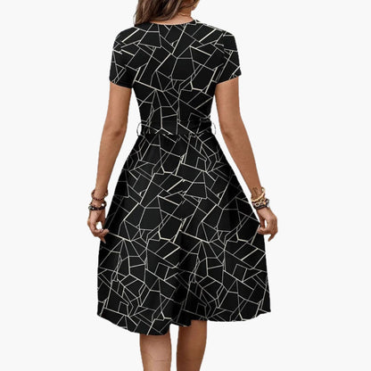 Alessandra | Women’s Geometric Print Short Sleeve Tie-Waist Dress