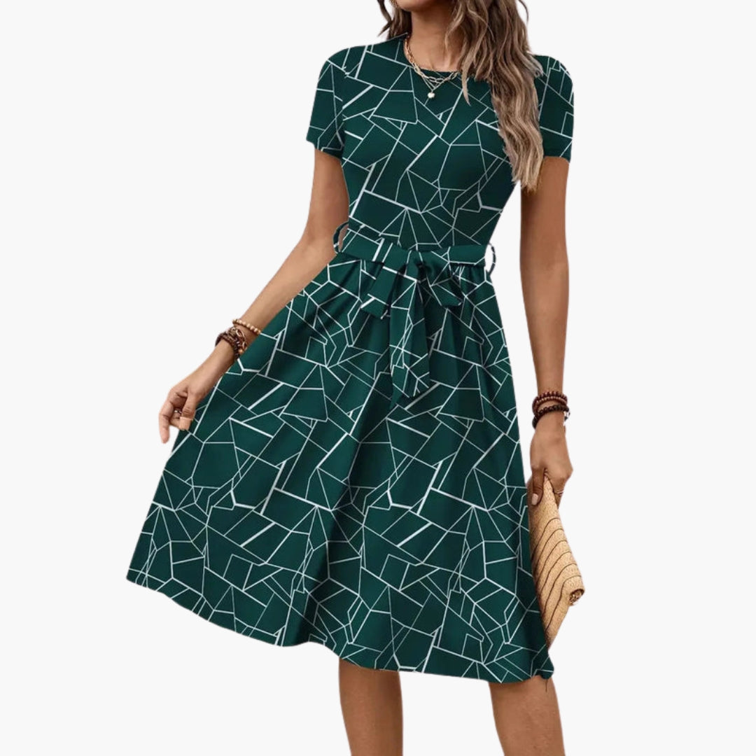 Alessandra | Women’s Geometric Print Short Sleeve Tie-Waist Dress