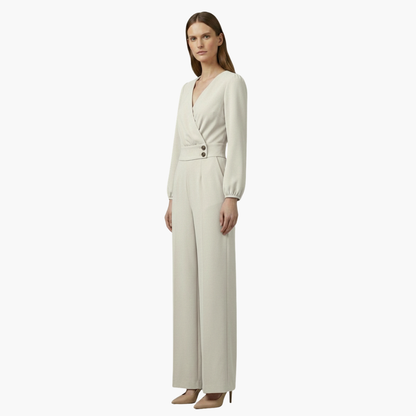 Genevieve | Women’s Long Sleeve Crossed V-Neck Wide-Leg Jumpsuit