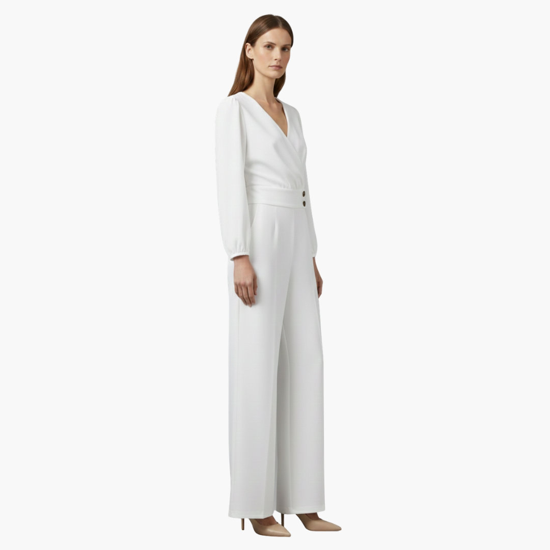 Genevieve | Women’s Long Sleeve Crossed V-Neck Wide-Leg Jumpsuit