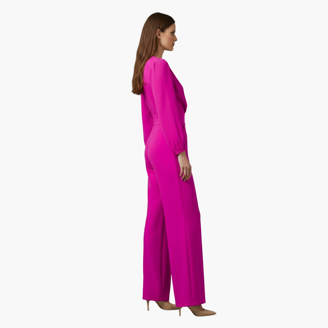 Genevieve | Women’s Long Sleeve Crossed V-Neck Wide-Leg Jumpsuit