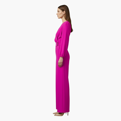 Genevieve | Women’s Long Sleeve Crossed V-Neck Wide-Leg Jumpsuit