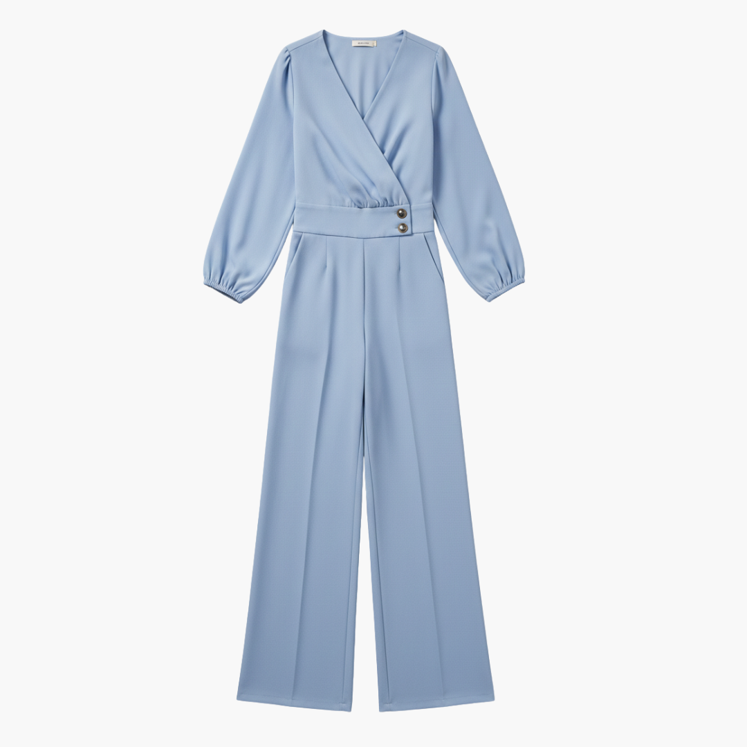 Genevieve | Women’s Long Sleeve Crossed V-Neck Wide-Leg Jumpsuit