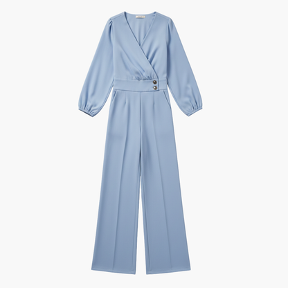 Genevieve | Women’s Long Sleeve Crossed V-Neck Wide-Leg Jumpsuit