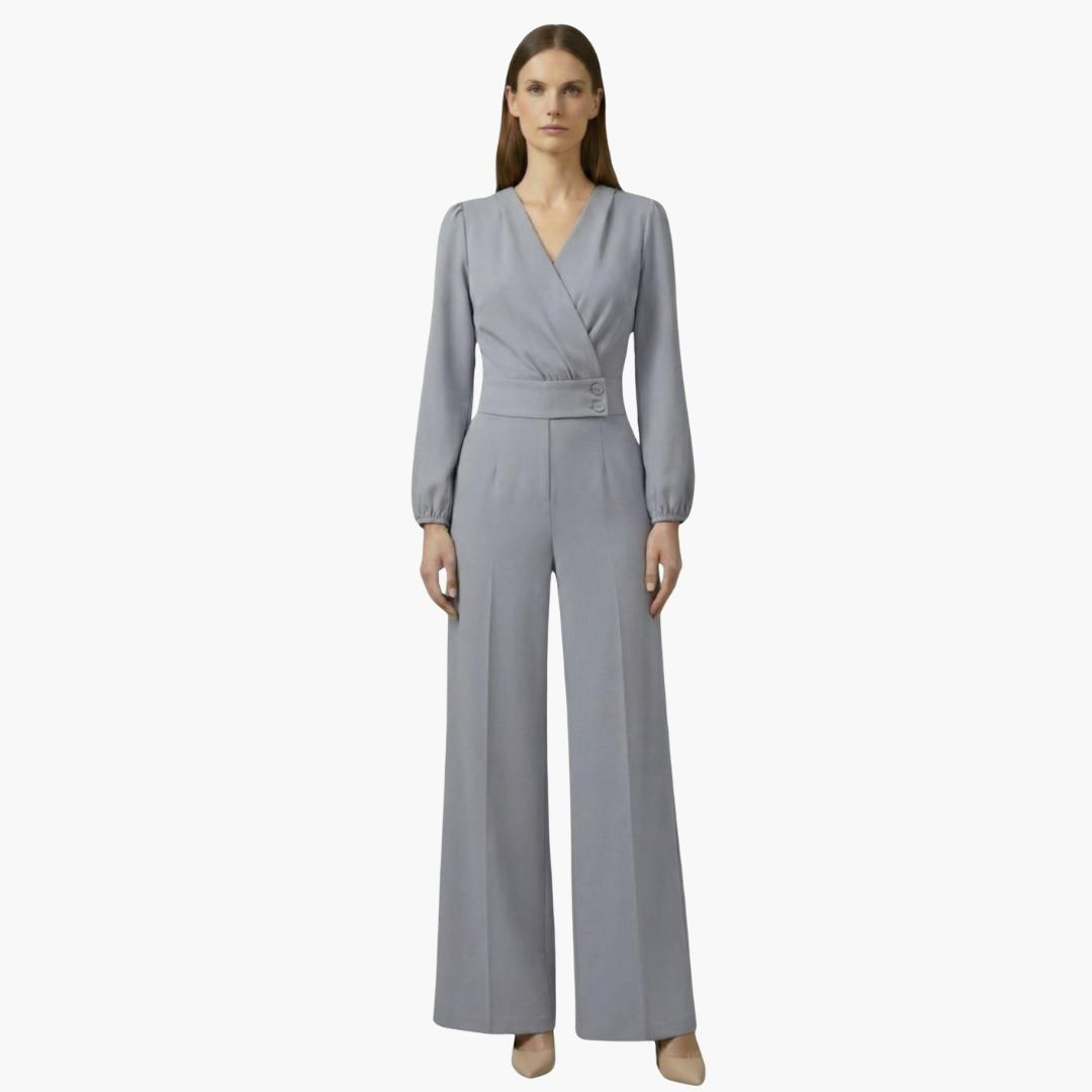 Genevieve | Women’s Long Sleeve Crossed V-Neck Wide-Leg Jumpsuit