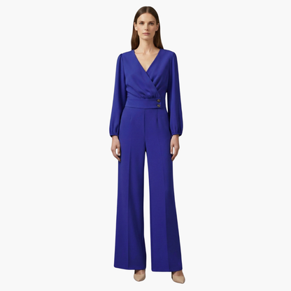 Genevieve | Women’s Long Sleeve Crossed V-Neck Wide-Leg Jumpsuit