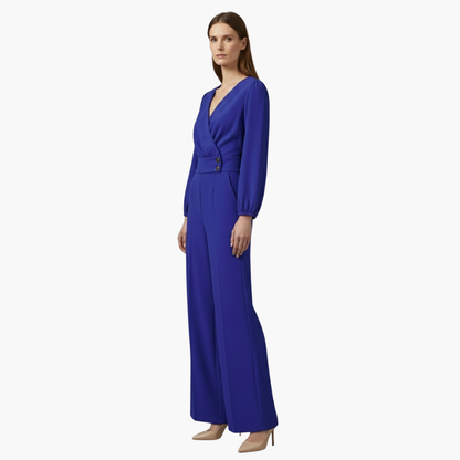 Genevieve | Women’s Long Sleeve Crossed V-Neck Wide-Leg Jumpsuit