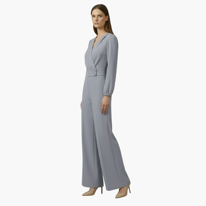 Genevieve | Women’s Long Sleeve Crossed V-Neck Wide-Leg Jumpsuit