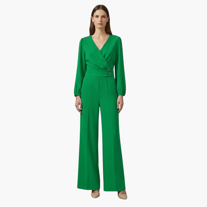 Genevieve | Women’s Long Sleeve Crossed V-Neck Wide-Leg Jumpsuit