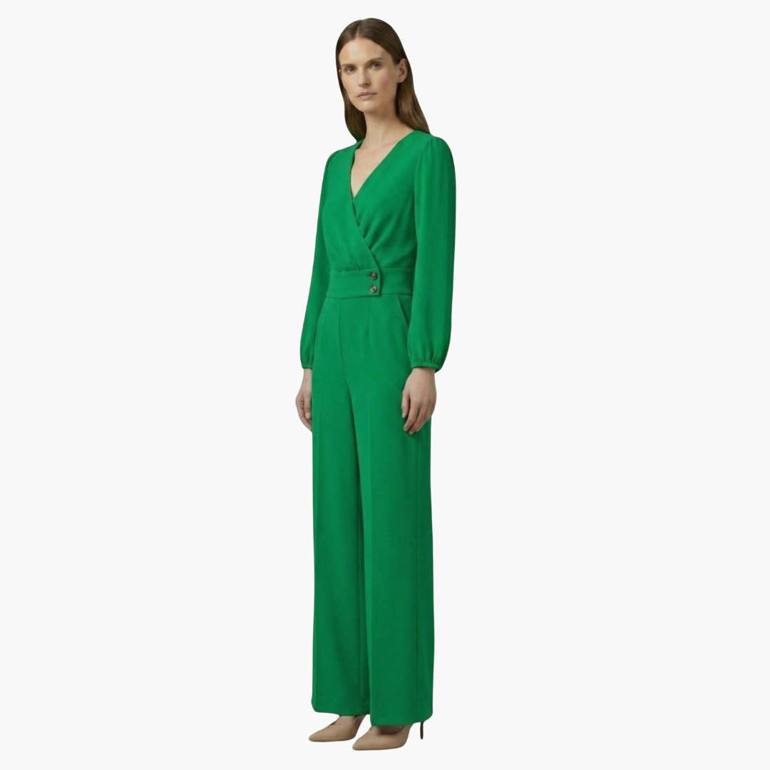 Genevieve | Women’s Long Sleeve Crossed V-Neck Wide-Leg Jumpsuit