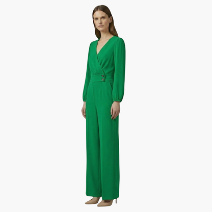 Genevieve | Women’s Long Sleeve Crossed V-Neck Wide-Leg Jumpsuit