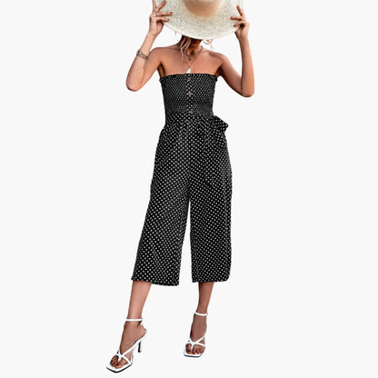 Ansley | Women’s Strapless Bandeau Smocked Wide-Leg Jumpsuit