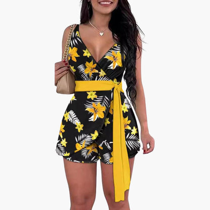 Bexley | Women’s Sleeveless Crossed Bodice Floral Romper Jumpsuit